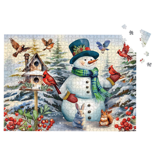Snowman and Birds 1000 Piece Jigsaw Puzzle