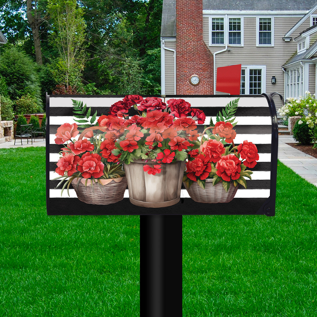 Striped Geranium Mailbox Cover - Oversized