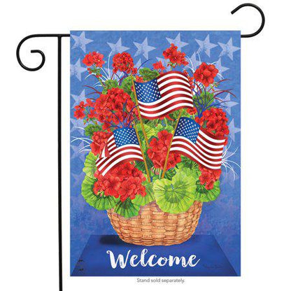 Patriotic Welcome Basket Summer Garden Flag Floral 12.5" x 18"