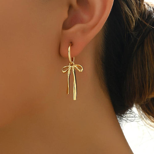 Bow Hoop Earrings - Goldtone