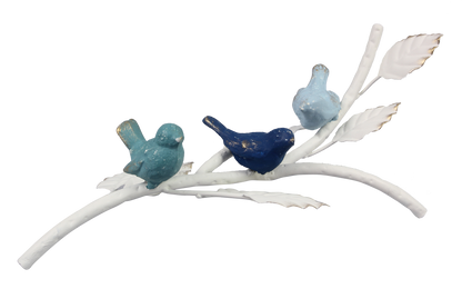 Metal Birds On White Branch - Tabletop Decor