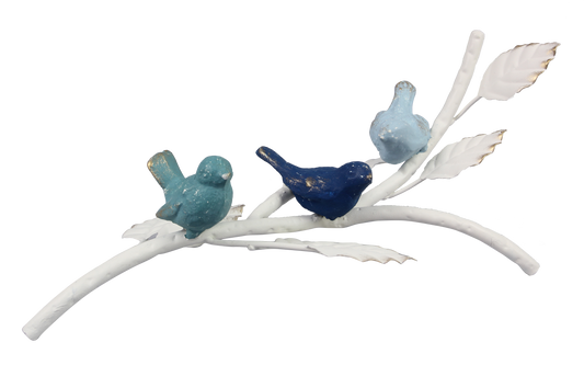 Metal Birds On White Branch - Tabletop Decor