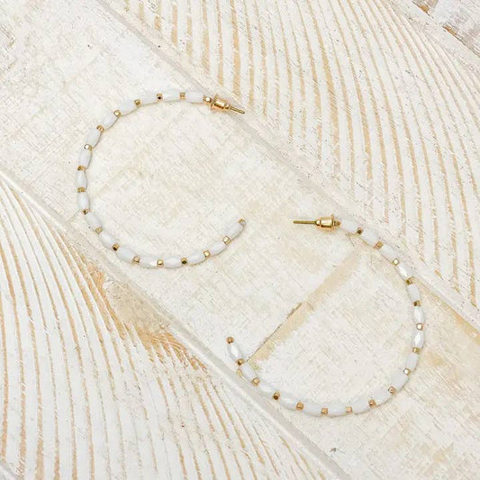 Beaded Gold Skinny Open Hoop Earrings