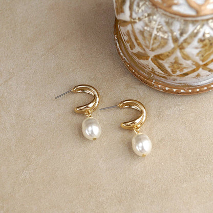 Lustre Grace – Small Huggies with Pearl Drop Earrings