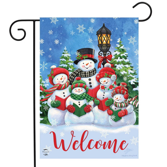 Caroling Snowmen Welcome Garden Flag - Christmas