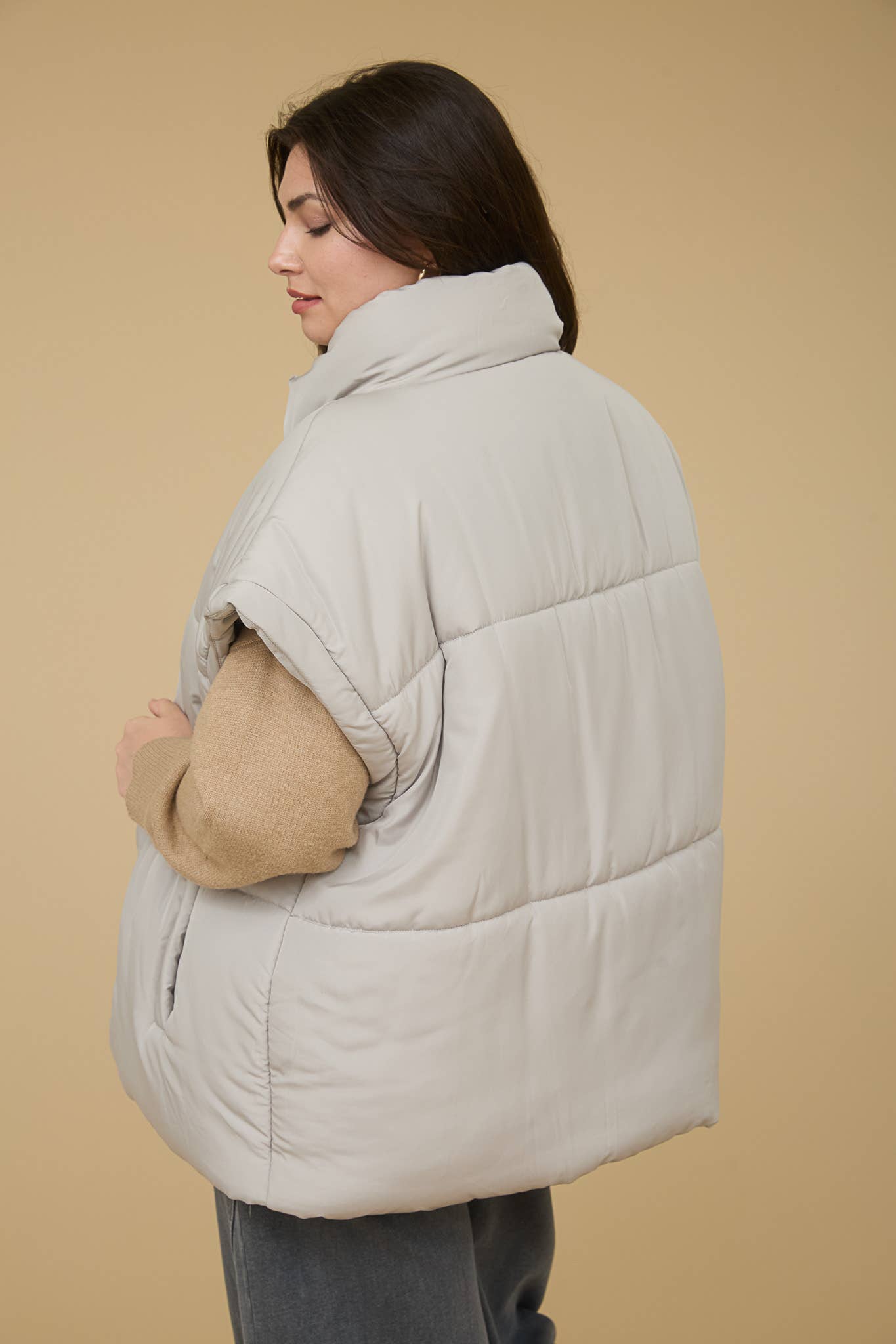 Plus Oversized Snap Front Puffer Vest