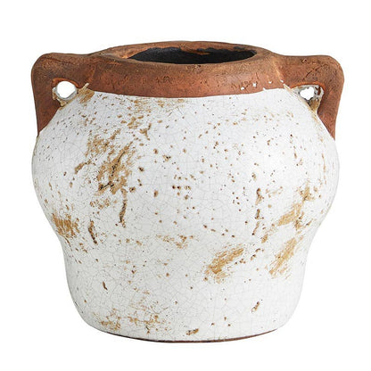 Terracotta and White Ceramic Pot with Two Handles - 2 Sizes