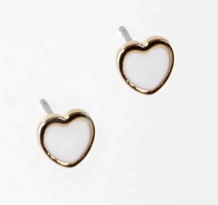 Tiny Enamel Heart Shaped Button Stud Earrings