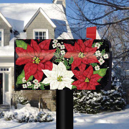 Festive Poinsettias Magnetic Mailbox Cover - Standard Size