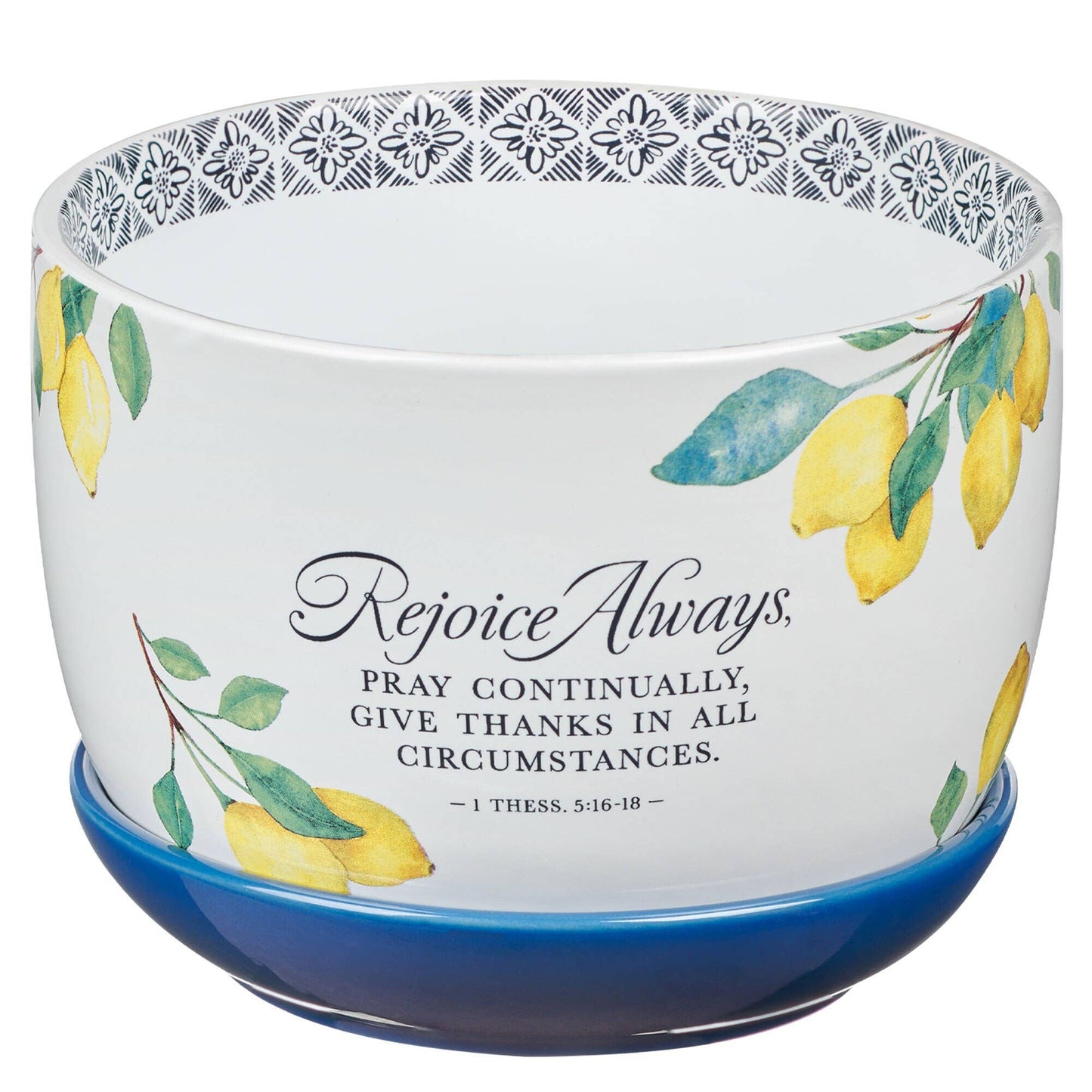 Rejoice Always 1 Thess. 5:16-18 Planter with Lemon Theme and Saucer