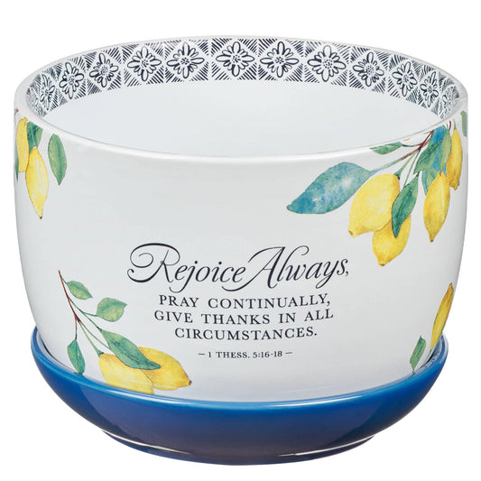Rejoice Always 1 Thess. 5:16-18 Planter with Lemon Theme and Saucer
