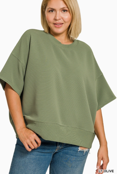 Plus Ribbed Banded Bottom Short Sleeve Top