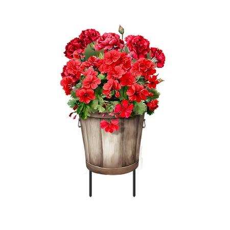 Red Geraniums Metal Yard and Garden Stake