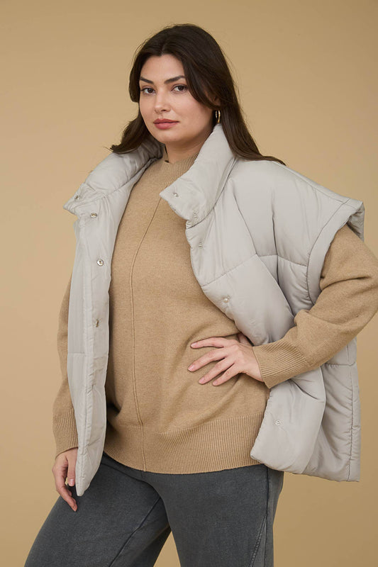 Plus Oversized Snap Front Puffer Vest