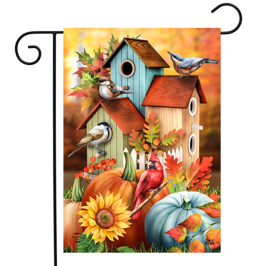 Fall Floral Birdhouses Garden Flag