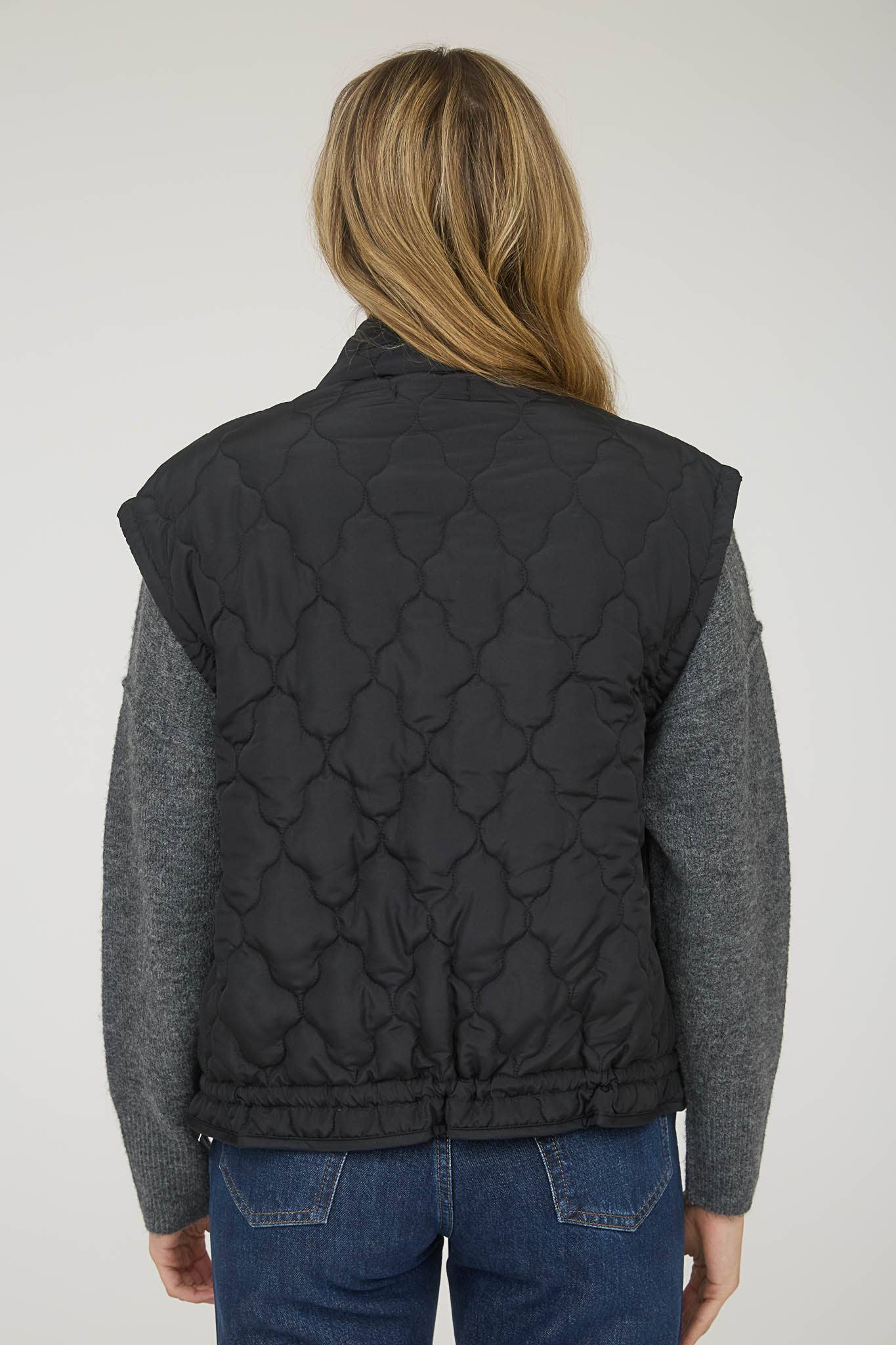 Tie Detail Snap Button Quilted Puffer Vest