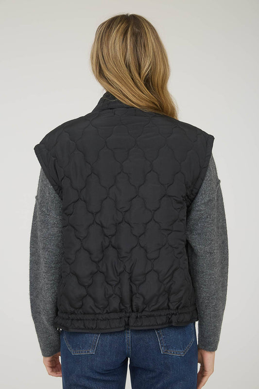 Tie Detail Snap Button Quilted Puffer Vest