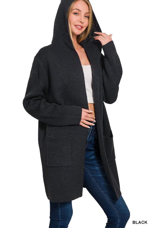Hooded Open Front Sweater Cardigan