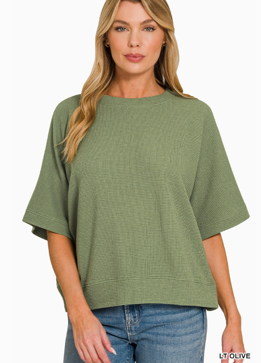 Double Knit Banded Bottom Short Sleeve Top