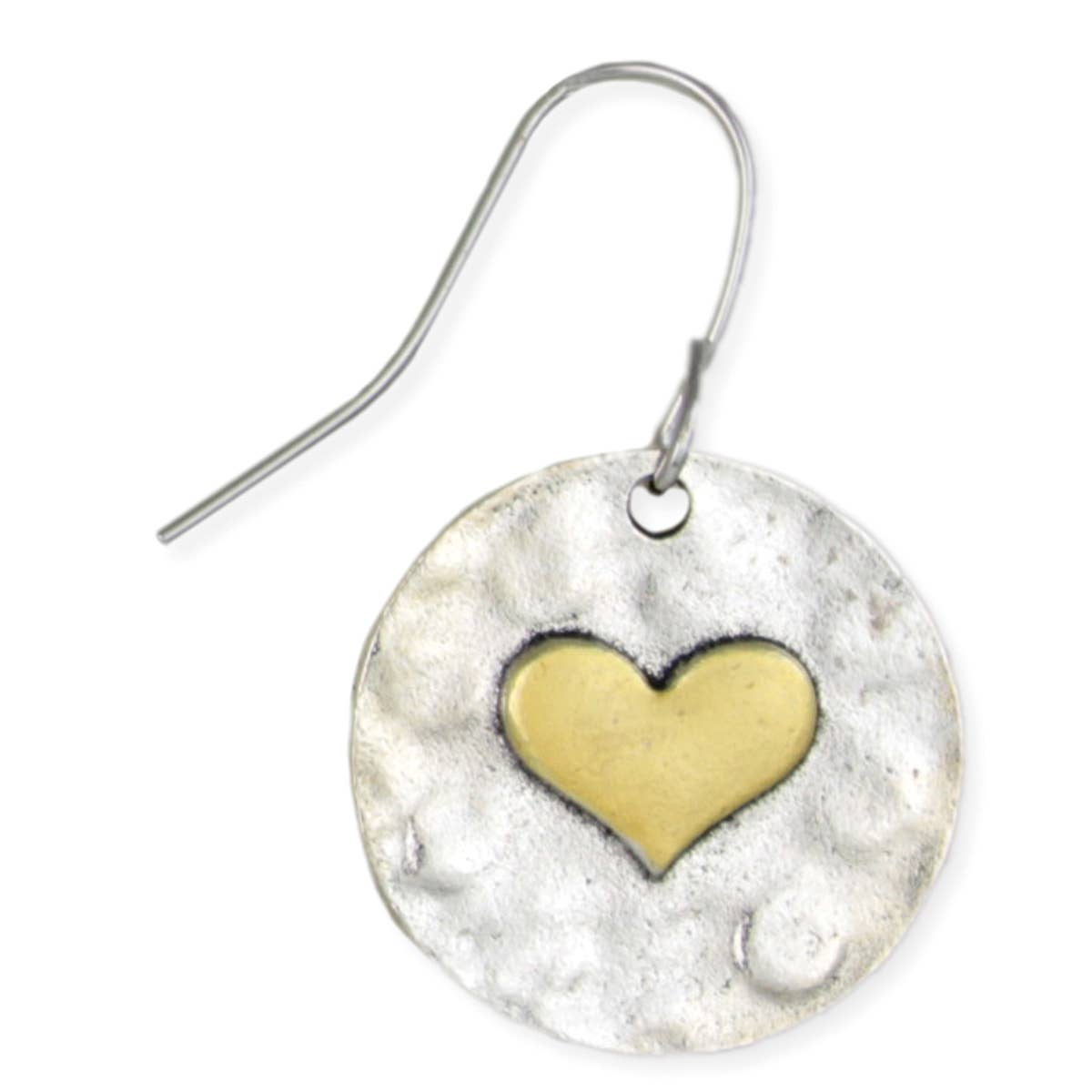 Textured Silver Circle Gold Heart Earrings