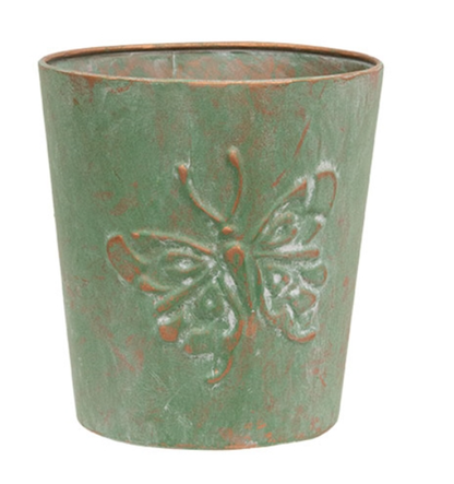 Green Metal Butterfly Planter - Distressed Finish