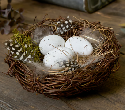 Feathered Nest and Eggs - Faux Bird Nest
