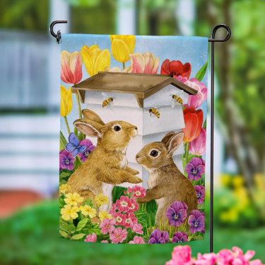 Bunny Beehive Suede Garden Flag