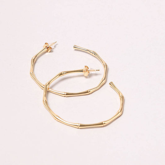 14K Gold-Dipped Bamboo Style Hoop Earring