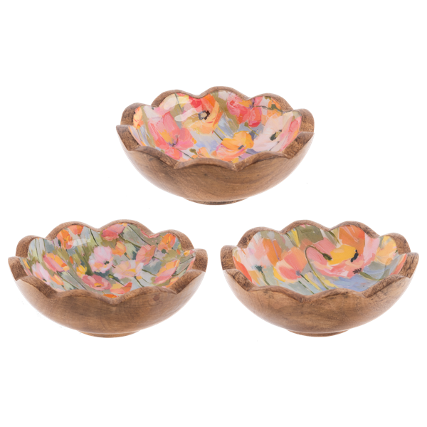 Flower Mango Wood Mini Bowls