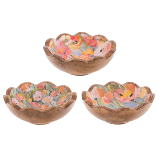 Flower Mango Wood Mini Bowls