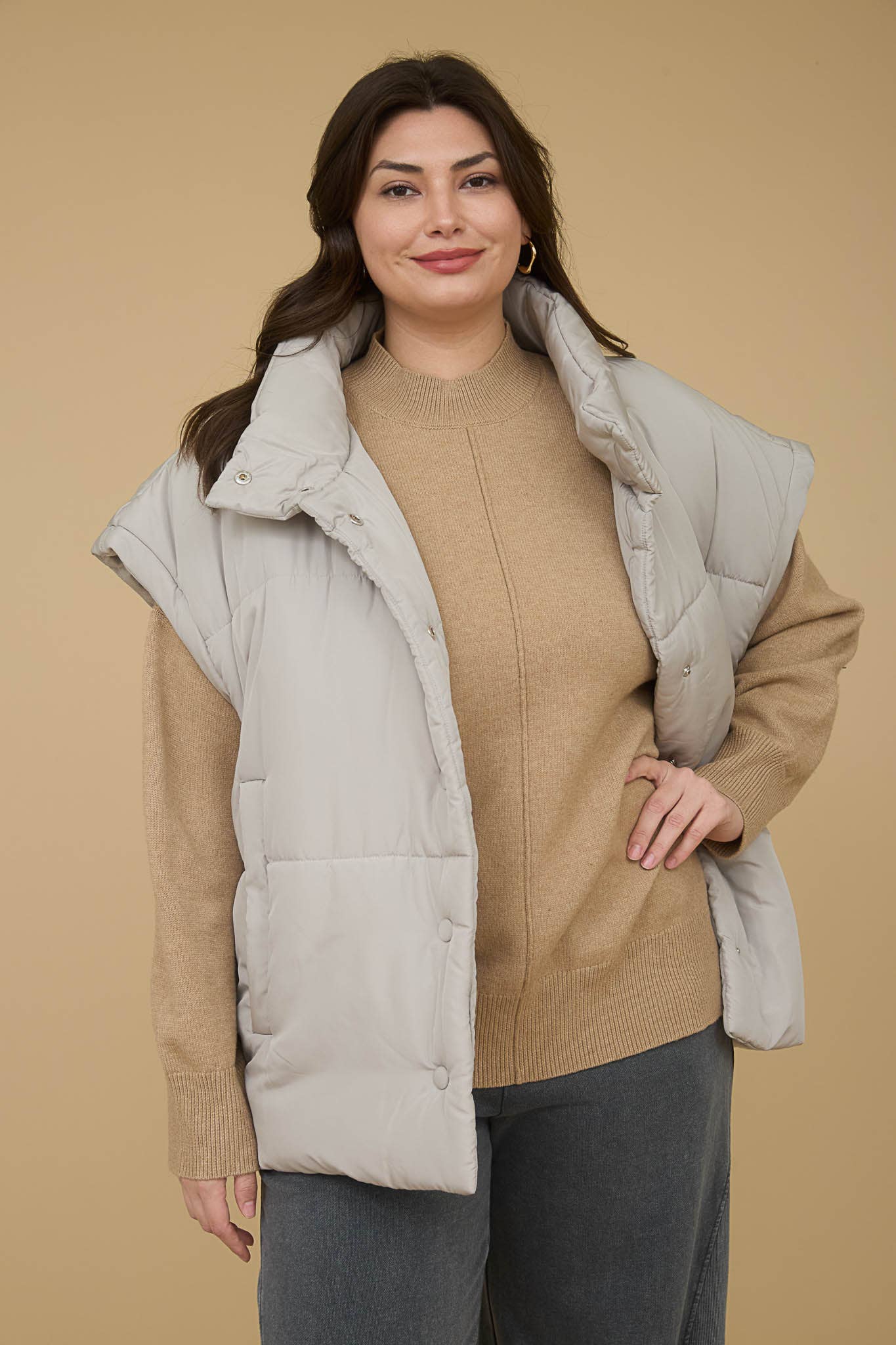 Plus Oversized Snap Front Puffer Vest