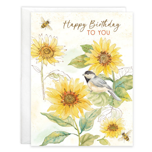 Happy Birthday to You Greeting Card - Sunflowers, Birds and Bees