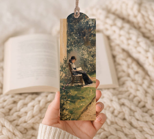 Reading in the Garden Wooden Bookmark