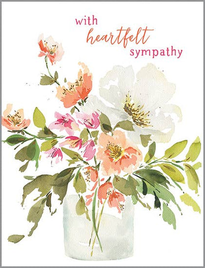 With Scripture Heartfelt Sympathy Greeting Card - Peach Bouquet