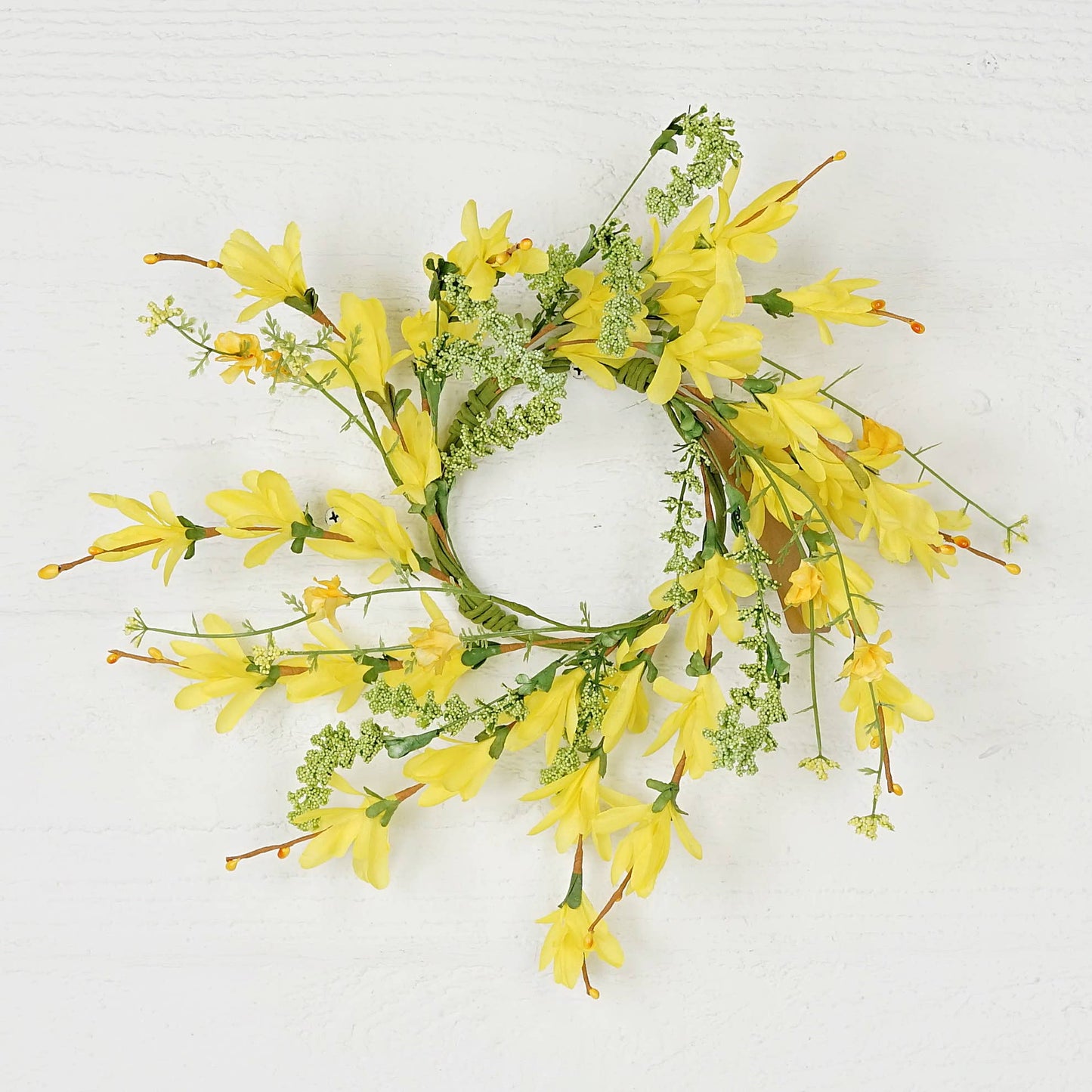 Yellow Forsythia and Heather Candle Ring (3.5" Inner)