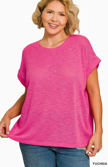 Rolled Sleeve Hacci Sweater Top