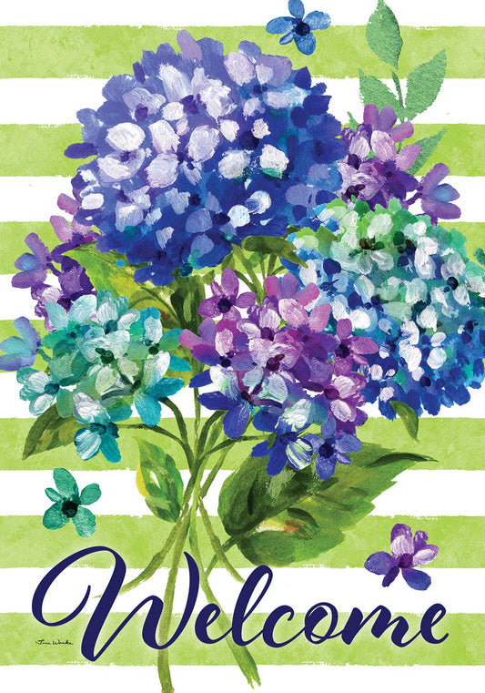 Striped Hydrangeas Welcome Garden Flag