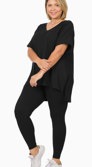 Short Sleeve Soft Microfiber Lounge Set V-Neck