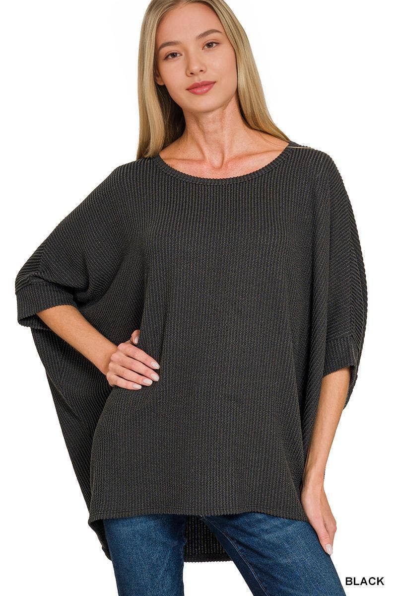 Raised Ribbed Bat Sleeve Women's Top