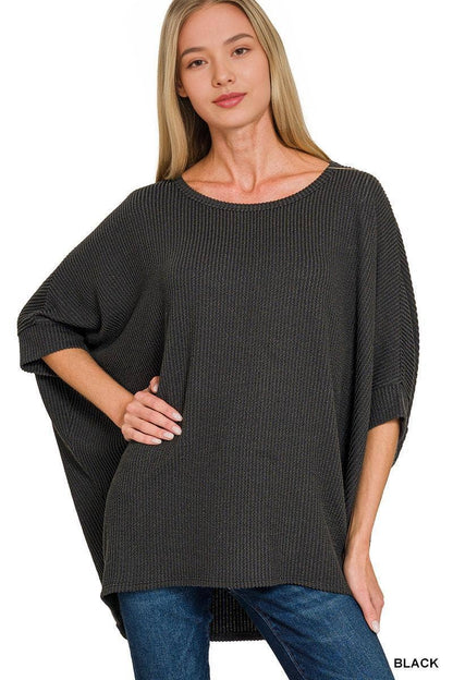 Raised Ribbed Bat Sleeve Women's Top