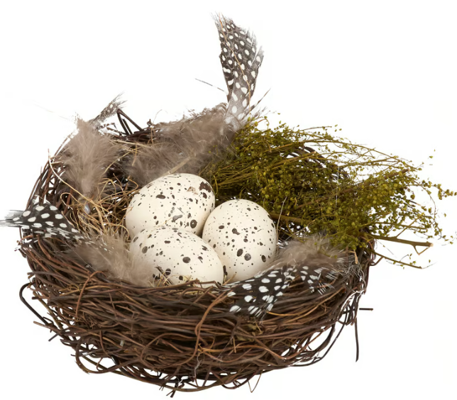 Feathered Nest and Eggs - Faux Bird Nest