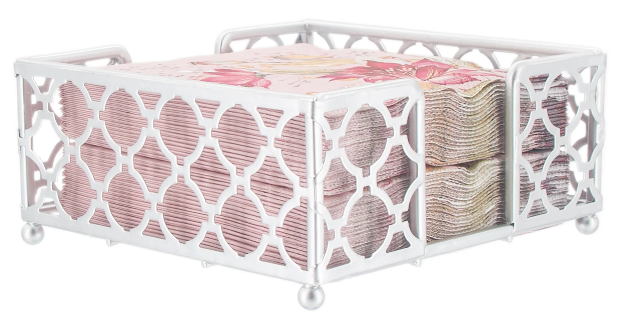 Cocktail Napkin Caddy - Silver Trellis