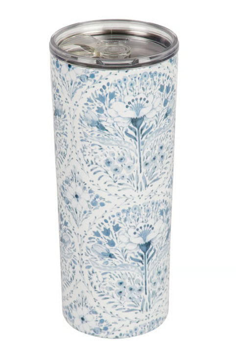 Indigo Blue Floral Travel Tumbler with Lid - 20 oz