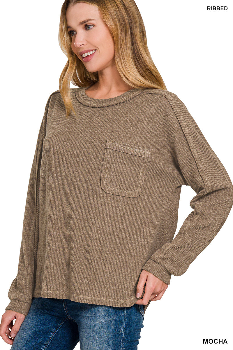 Brushed Ribbed Round Neck Sweater - Standard & Plus
