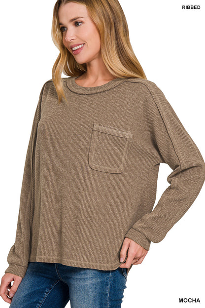 Brushed Ribbed Round Neck Sweater - Standard & Plus