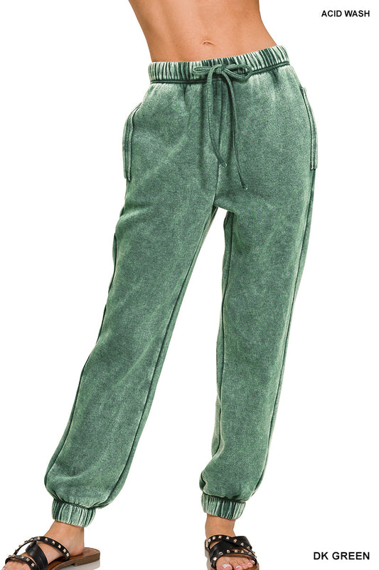 Acid Washed Fleece Sweatpants With Pockets