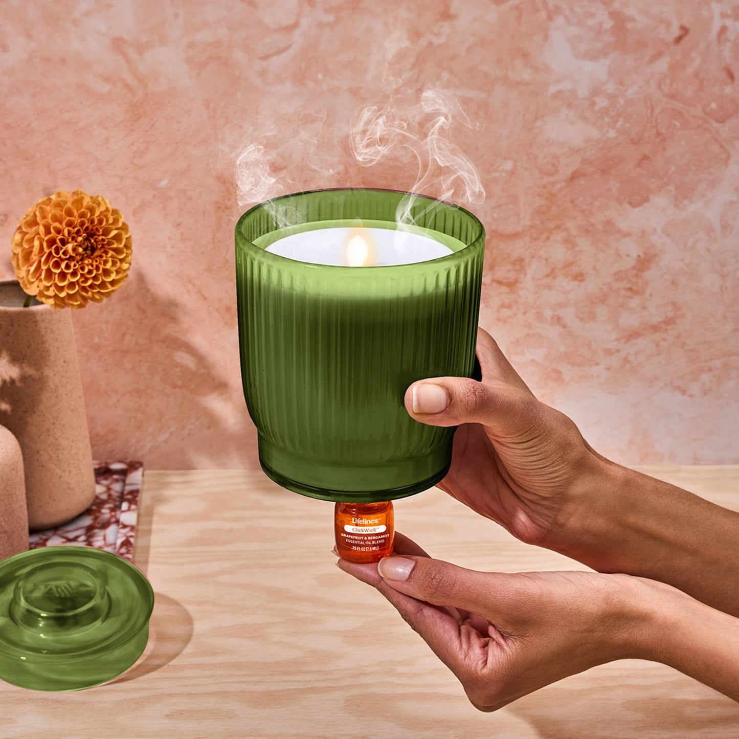 Lifelines Flameless Candle Diffuser - Olive Ribbed