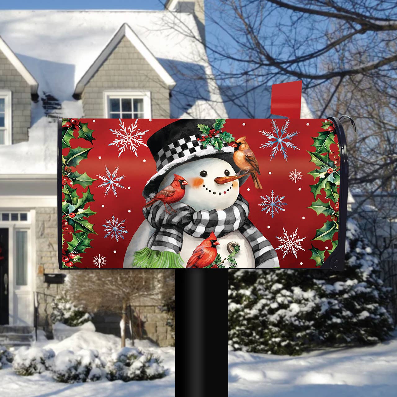 Snowman With Cardinals Mailbox Cover - Standard