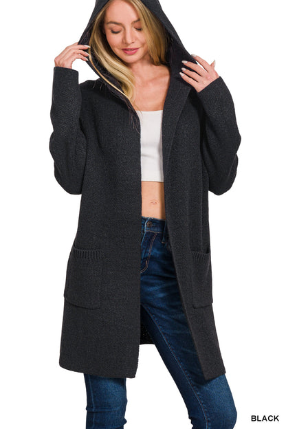 Hooded Open Front Sweater Cardigan