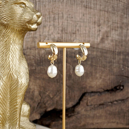 Lustre Grace – Small Huggies with Pearl Drop Earrings